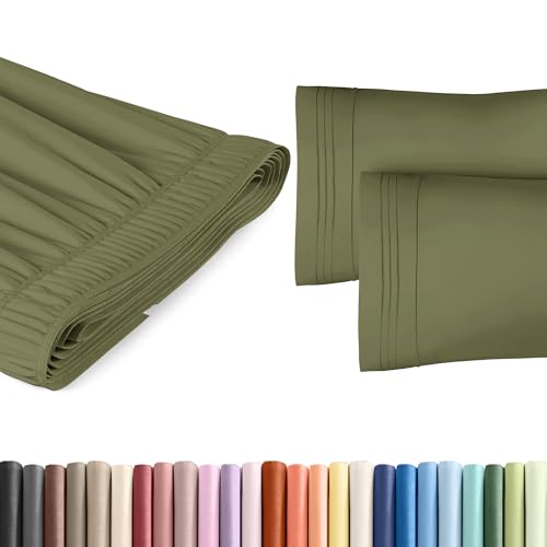Twin Size Bed Skirt with Pillowcases - Sage Green, Wrinkle-Free Microfiber, Adjustable Fit