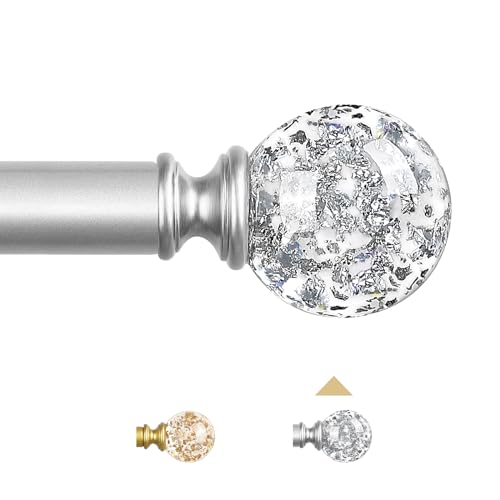 Silver Crystal Curtain Rod - Adjustable Heavy-Duty Drapery Rod