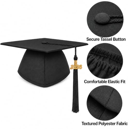 Matte Graduation Cap with 2026 Tassel Charm for High School and College