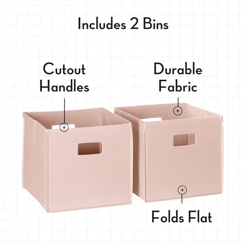 Folding Storage Bins 2-Pack Soft Pink Fabric Cubes with Handles