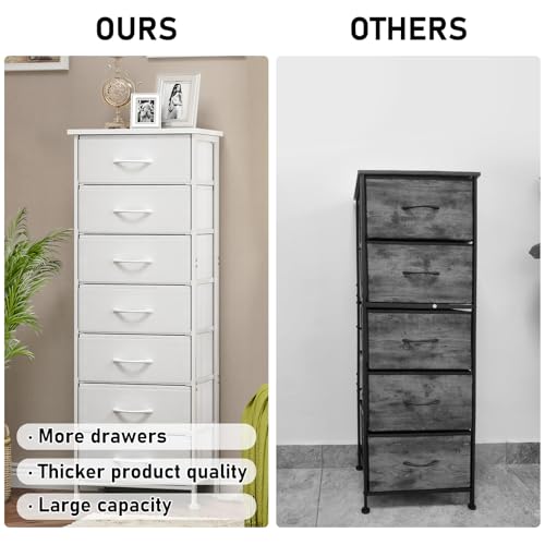 Fixwal Tall Narrow White Fabric Dresser with 7 Drawers - 11.8"D x 15.7"W x 47.2"H Storage Organizer