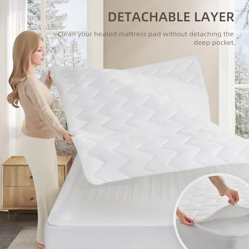 Queen Size Heated Mattress Pad with Multi-Zone Heating & Dual Controllers