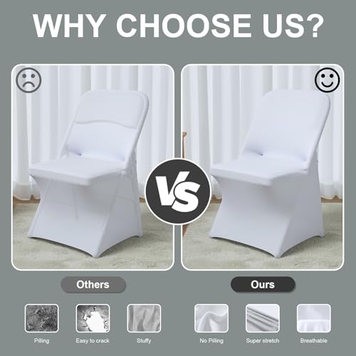 Stretch Spandex Folding Chair Covers - 100 Pcs White for Weddings