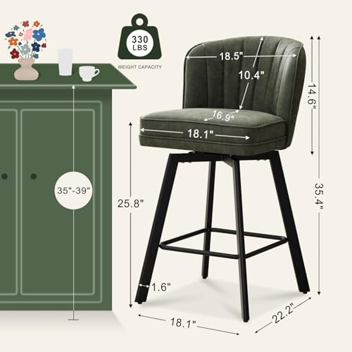 26-Inch Swivel Counter Height Bar Stools with Backs, Set of 2