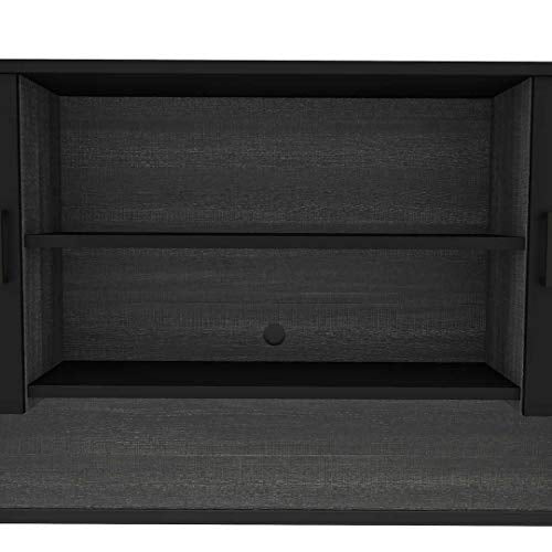 71-Inch Office Desk Hutch with Doors and Adjustable Shelves, Black