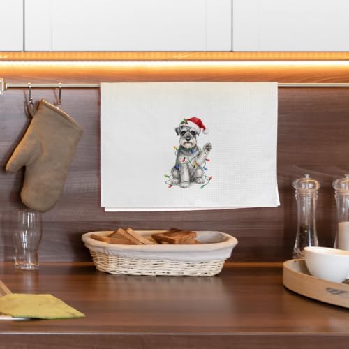 Funny Christmas Mini Schnauzer Dog Kitchen Hand Towels, 16x24 in