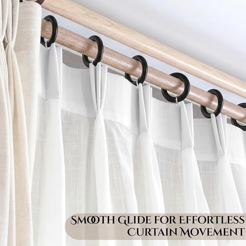 Wooden Curtain Rings with Metal Hooks for 1.5-inch Rods - 12 Pack