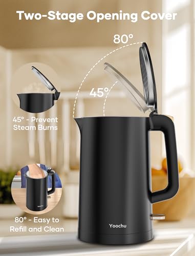 1.7L Electric Kettle, Double Wall Stainless Steel Cool Touch Water Boiler