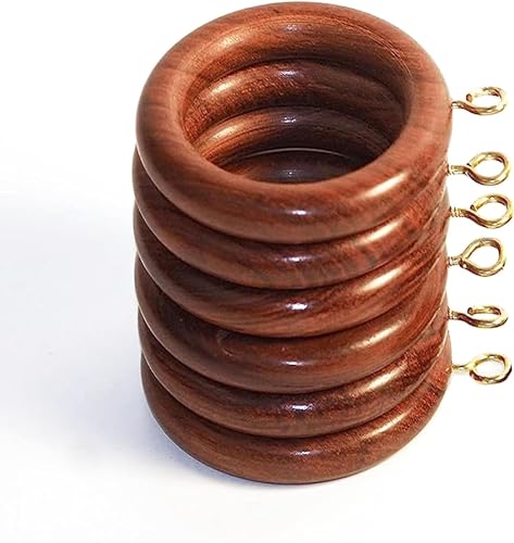 Wooden Curtain Ring Hooks 100 Pack - Natural Rosewood Drape Rings for 1 Inch Rods