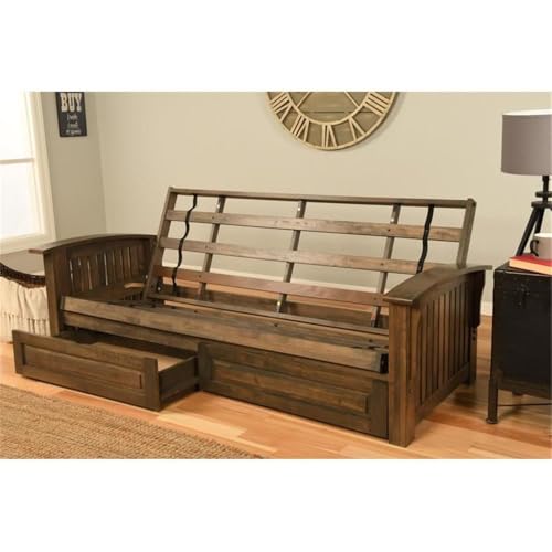Queen Size Hardwood Futon Sofa Bed with Mattress and Storage Drawers