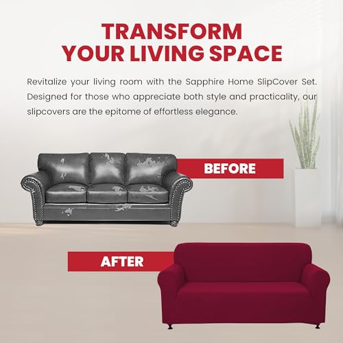 Stretch Sofa and Loveseat Slipcovers Set - Burgundy, 2-Piece