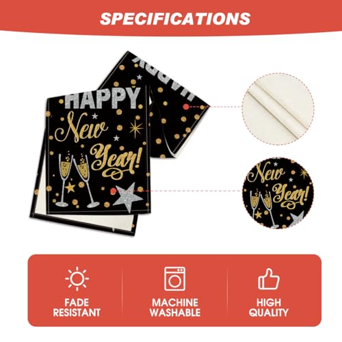 Artoid Mode Cheers Black and Gold Happy New Year Table Runner 13 x 72 Inch Holiday Decor