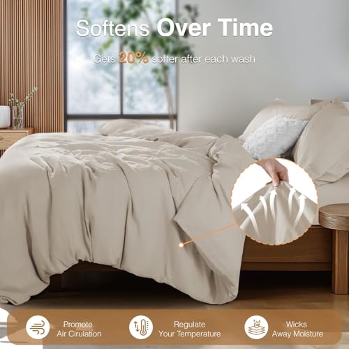 100% French Linen King Duvet Cover Set - 3-Piece Breathable Bedding