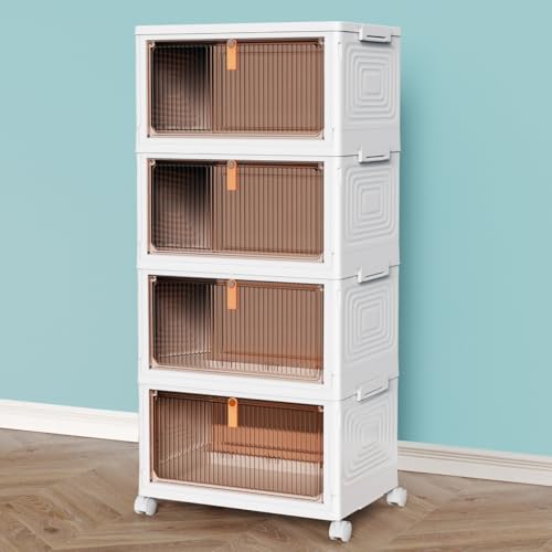 4 Tier Plastic Storage Bins with Lids and Wheels Stackable