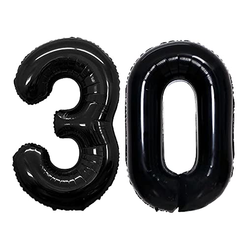 GOER 42-Inch Black Number 30 Foil Balloon for 30th Birthday Party
