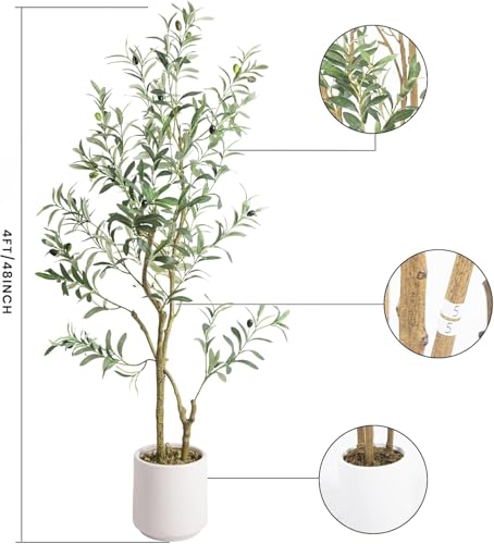 4FT Faux Olive Tree with White Planter for Home Decor
