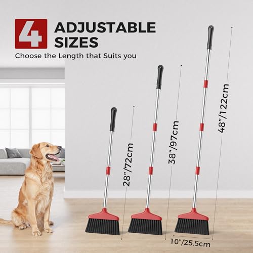 Heavy-Duty Indoor & Outdoor Broom with 48" Stainless Steel Handle (Red)