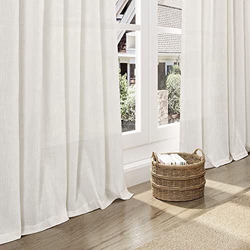 Nanspring Cream Linen Back Tab Curtains 84 Inch Length 2 Panel Set