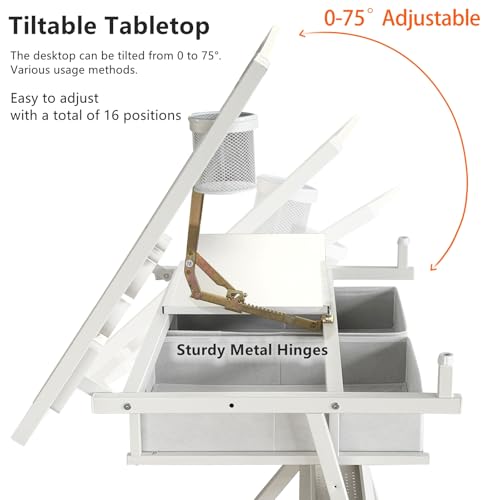 Height Adjustable Drafting Table with Stool - Tilting Art & Craft Desk