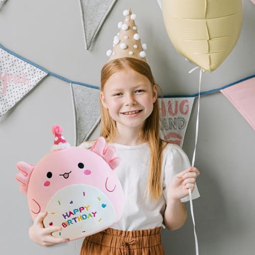 Pink Axolotl Birthday Plush Toy - 8-Inch Soft Stuffed Animal Pillow