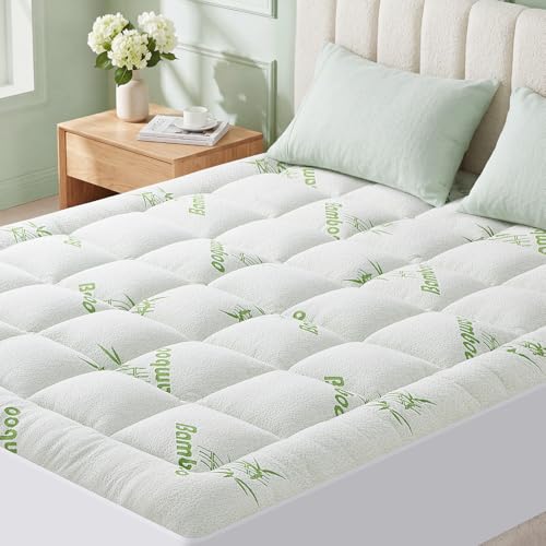 HYLEORY Queen Bamboo Mattress Topper - Extra Thick Cooling Pillow Top