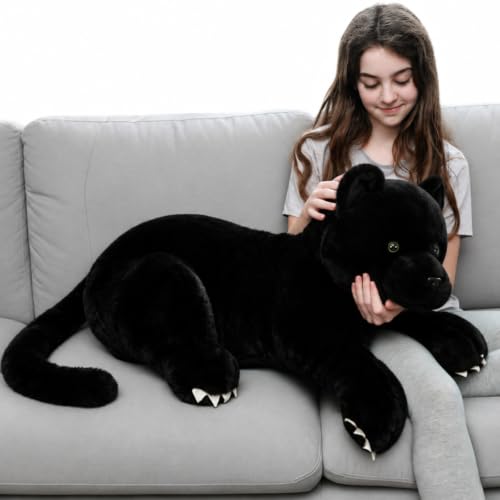 MorisMos Cool Panther 30" Giant Black Panther Plush Pillow – Realistic Baby to Adult Safari Decor