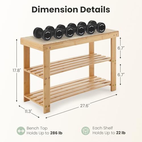3-Tier Bamboo Shoe Rack Bench, Entryway Storage Organizer Seat