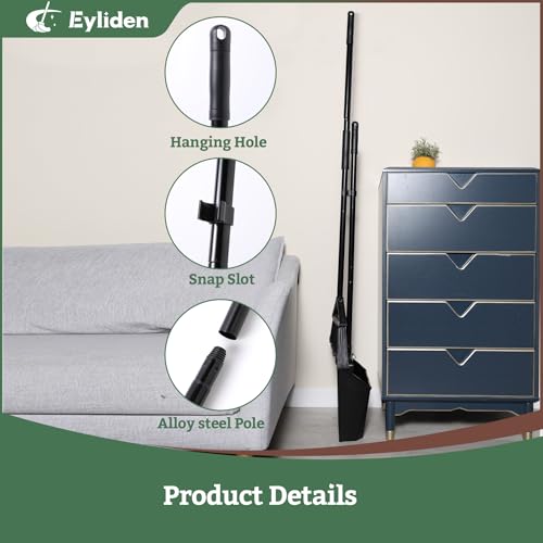 Heavy-Duty Upright Commercial Dustpan with Built-in Comb Teeth, Black