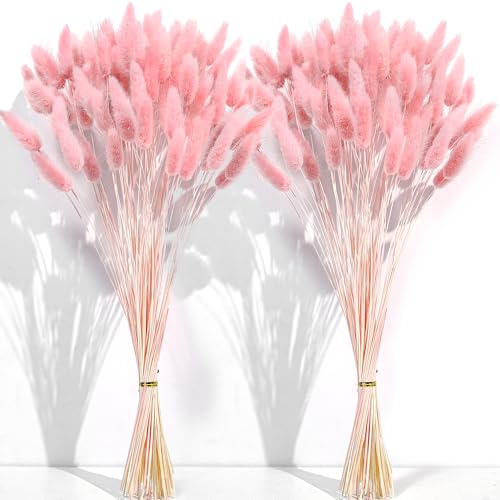 120 PCS Pink Dried Pampas Grass Decor, 17-Inch Natural Floral Bouquet