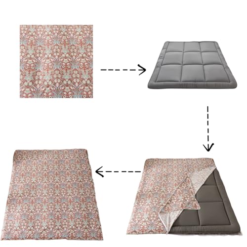 100% Cotton Futon Cover with Zipper – Soft & Machine Washable (Twin, Red Toned Flower)