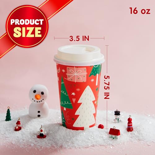 JOYIN Bright 24 Pack Christmas Disposable Paper Cups 16 oz with Lids & Sleeves