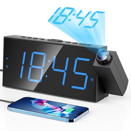Digital Projection Alarm Clock with 180° Rotatable Projector & Dual Alarms