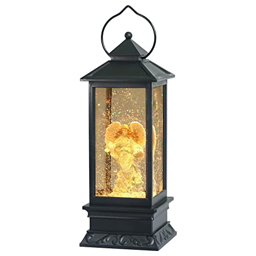Lighted Musical Angel Snow Globe Lantern with Swirling Glitter & Timer