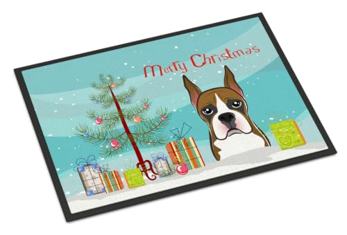 Caroline's Treasures Christmas Tree and Boxer Doormat 24x36 Indoor Outdoor Rug