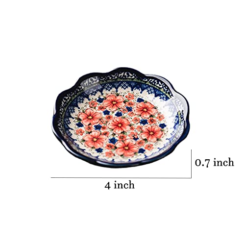 Sizikato 4-Pack Porcelain Appetizer Plates 4-Inch Snack Dish with Flower Pattern