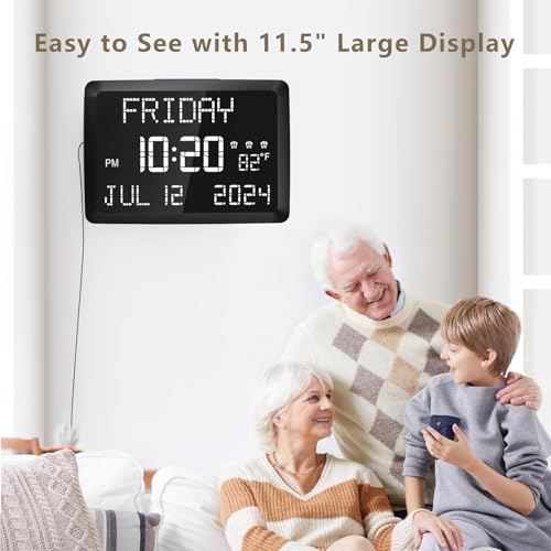 11.5-inch Large Digital Wall Clock with Temperature, Date, and 3 Alarms