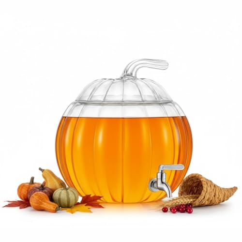 2-Gallon Glass Pumpkin Beverage Dispenser with Spigot for Parties