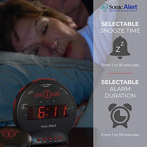 Extra Loud Dual Alarm Clock with Bed Shaker for Heavy Sleepers, Black