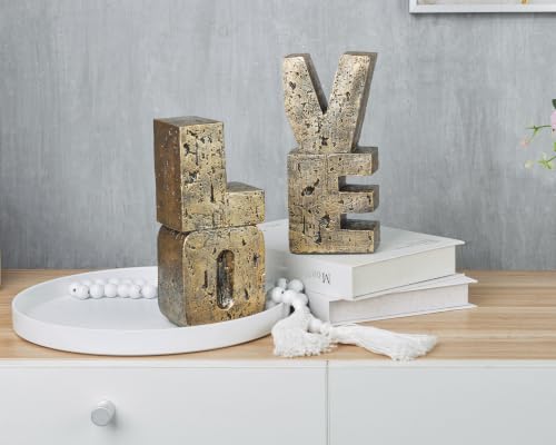 Decorative Copper Love Book Ends - Modern Heavy Duty Bookends for Shelves