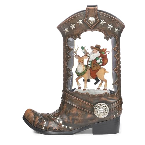 Roman 10-Inch Lighted Swirl Boot Santa Riding Deer Christmas Decoration