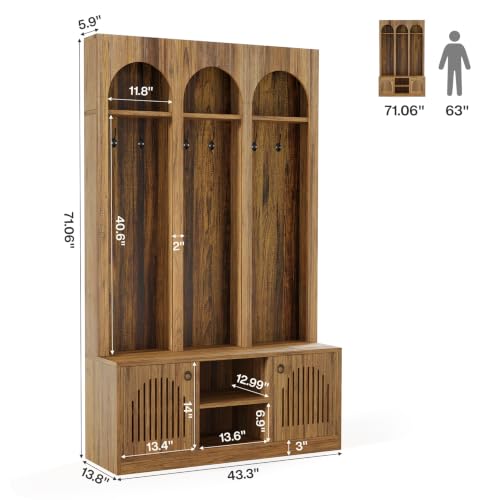 Farmhouse Rustic Entryway Coat Rack & Shoe Storage Bench - 71" Hall Tree