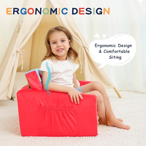 2-in-1 Kids Sofa Bed - Fold-Out Toddler Couch and Recliner, Fire Truck