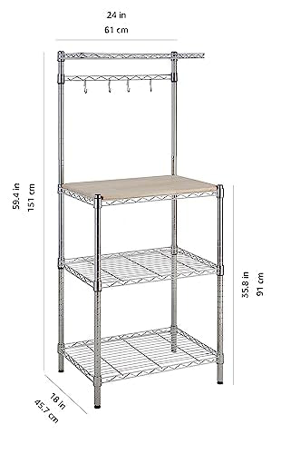 Amazon Basics Kitchen Baker's Rack 18" D x 24" W x 59" H Chrome Steel with Removable Wood Top