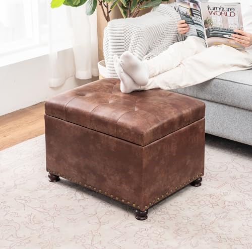 24-Inch Rectangular Tufted Storage Ottoman with Upholstered Leathaire Bench