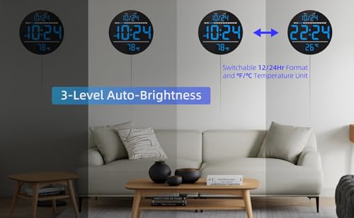 8-Inch Digital LED Wall Clock with Temperature, Date & Auto-Brightness
