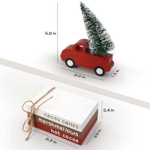 AKEROCK Wooden Christmas Decor with LED Light Tree and Truck Accent