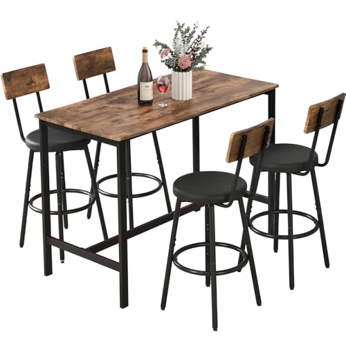 5-Piece Counter Height Dining Table Set with 4 Upholstered Stools