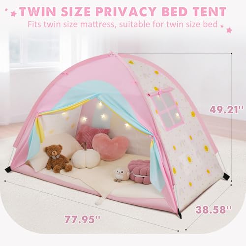 Kids Twin Bed Tent Privacy Canopy with Star Lights - Breathable Sleep Tent