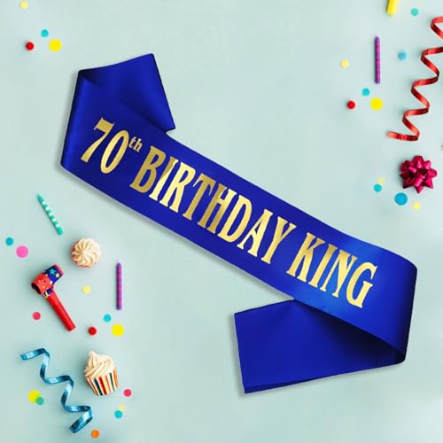 70th Birthday King Sash for Men - Royal Blue Satin Party Accessory