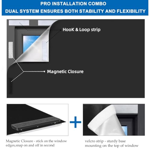 100% Blackout Magnetic Window Cover, Portable Curtain 118x57”